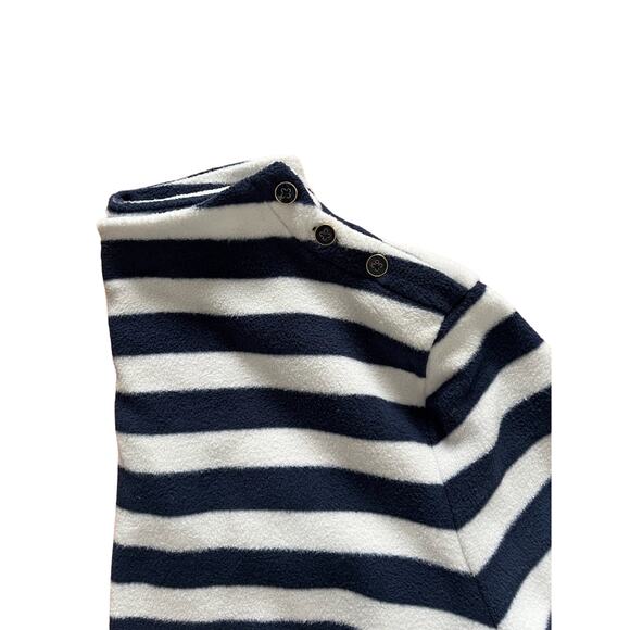 Talbots Navy White Striped Gold Button Soft Fleece Mockneck Pullover XL - Picture 3 of 5